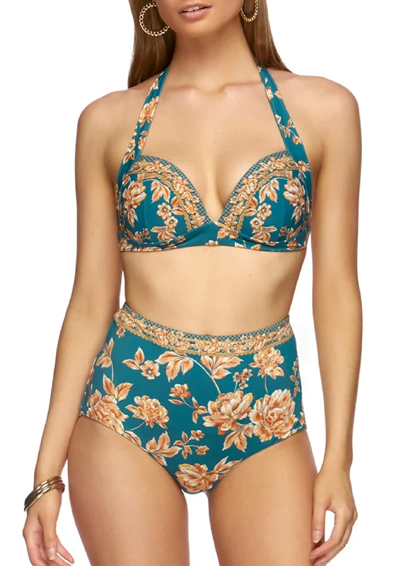 Enchantment High Waist Bikini Pants - Teal Floral